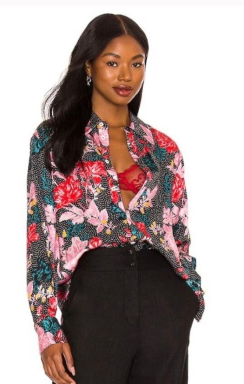 Tell Your Friends Long Sleeve Shirt Button Up Alicia Print Silk Women's XS New